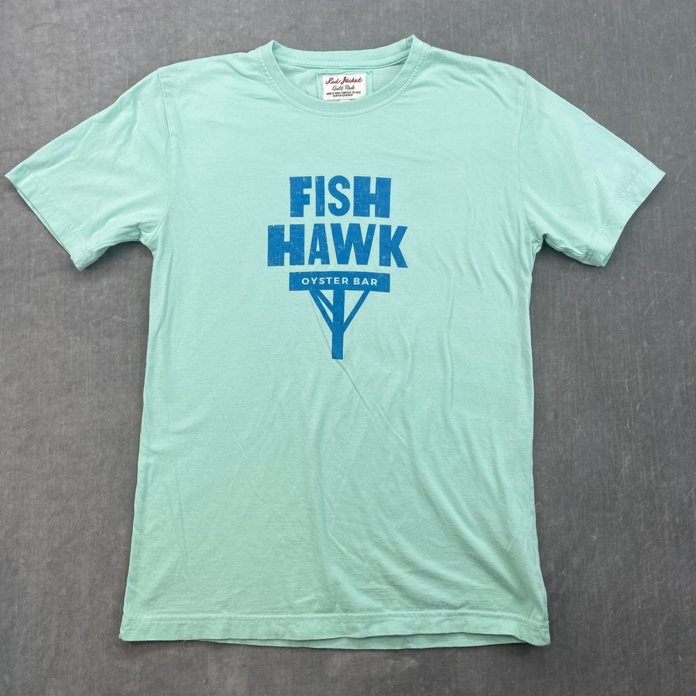 Fish Hawk Oyster Bar Red‎ Jacket Mens Small Mint Green Graphic T-Shirt Cotton